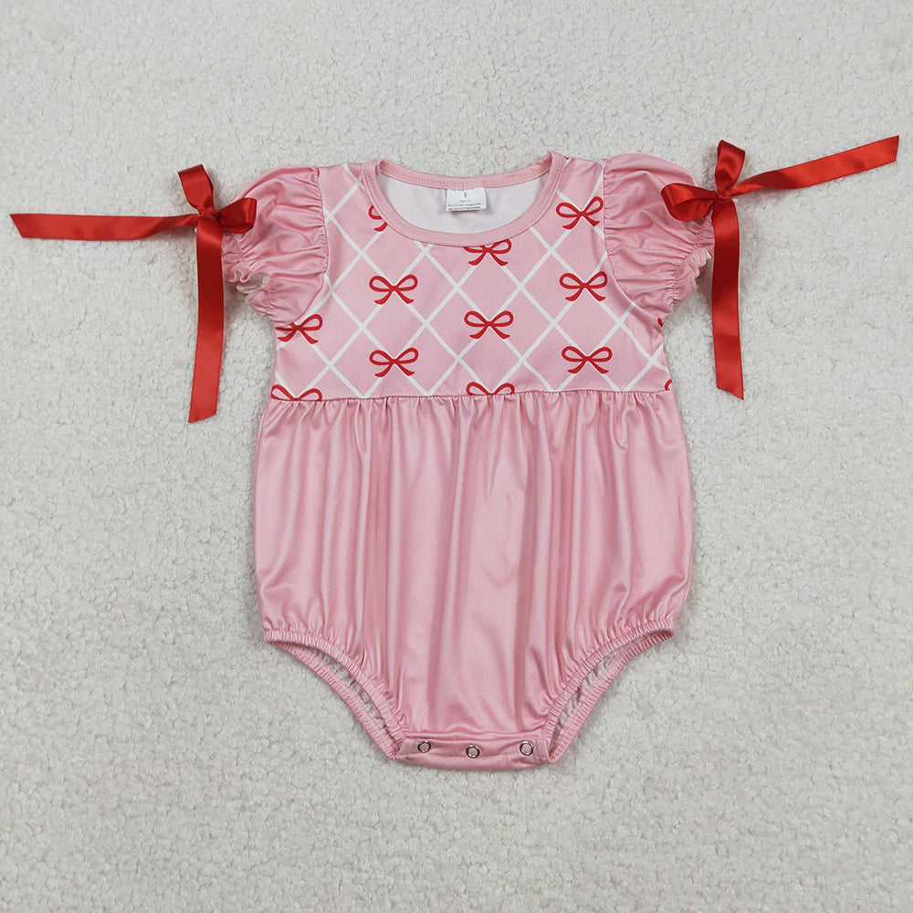 Baby Girls Rompers Red Bows Checked Bows Valentines Ruffle Rompers SR3285 12.25