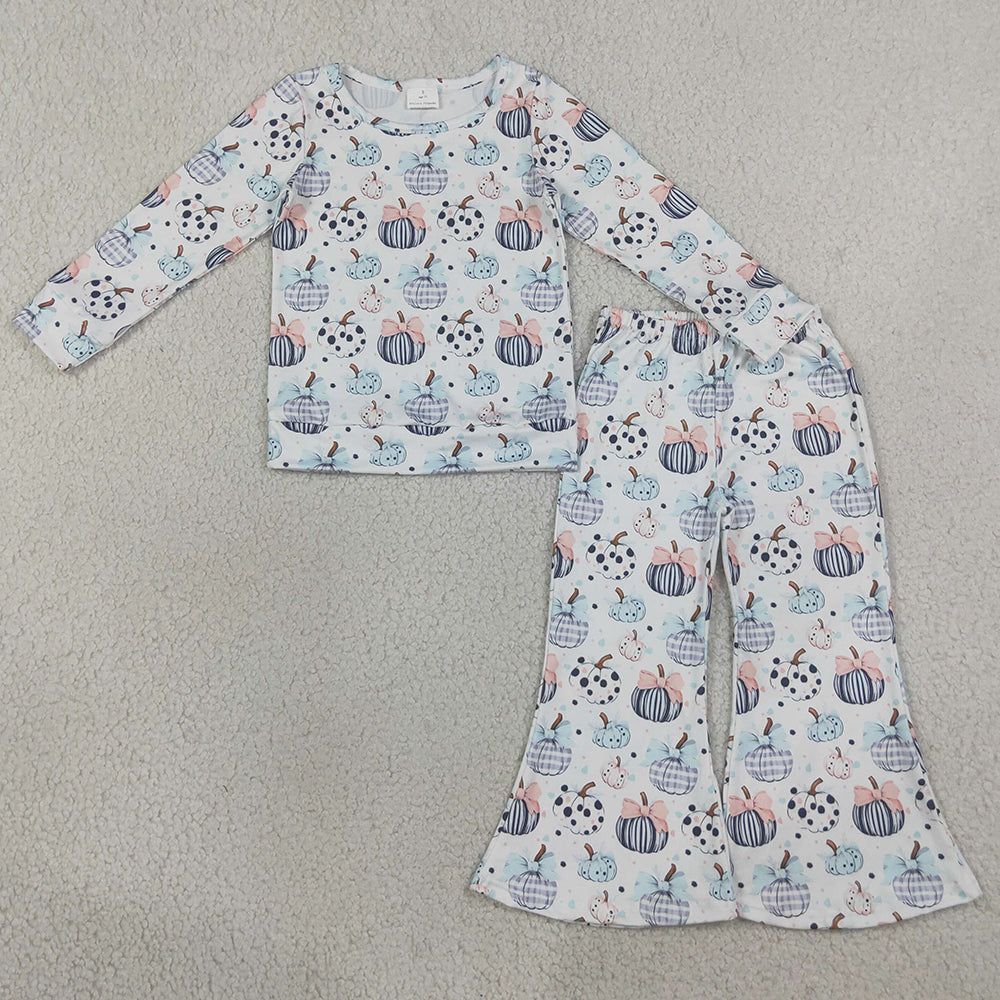 Baby Girls Clothes Bows Pumpkins Shirt Top Flare Pant Fall Clothes Sets GLP3403