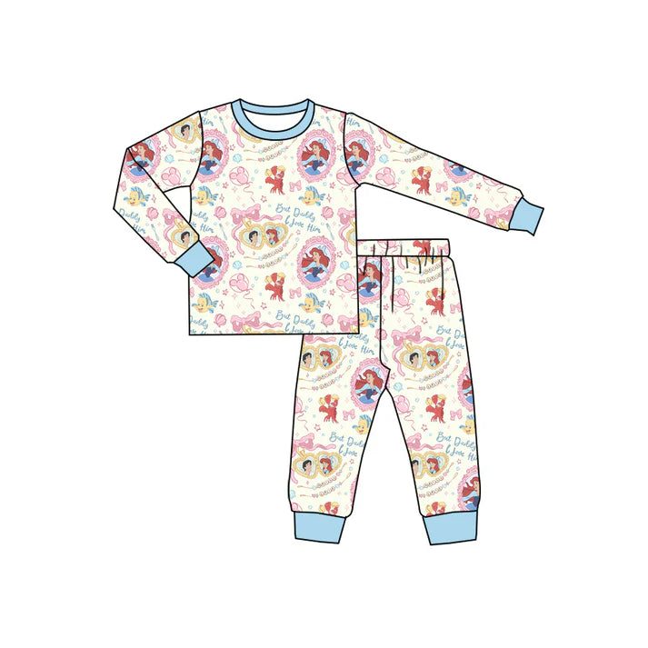 Preorder(moq 5) Baby Girls Cartoon Princess Fishes Top Pants Pajamas Sets 10.29