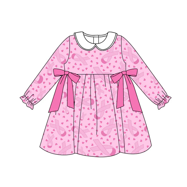 Preorder (moq 5)Baby Girls Wear Pink In Oct Bows Knee Length Dresses 8.12