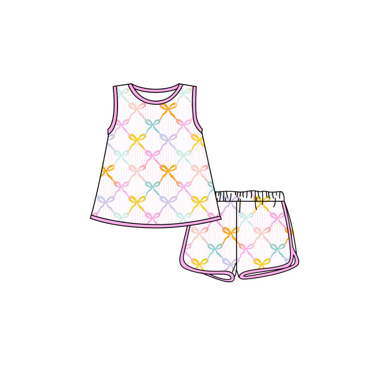 Preorder moq 5 Baby Girls Sleeveless Colorful Bows Tunic Short Set 4.18