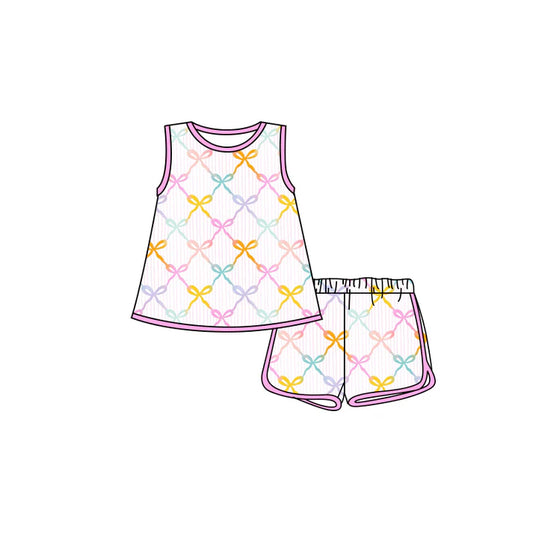 Preorder moq 5 Baby Girls Sleeveless Colorful Bows Tunic Short Set 4.18