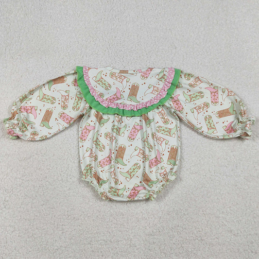 Baby Girls Rompers Embroidery Howdy Go Lucky Boots Stars Western Ruffle Rompers LR2840 12.20