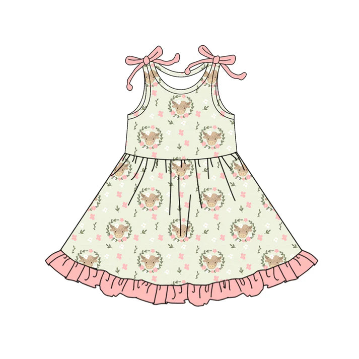 Preorder (moq 5)Baby Girls Bows Sleeveless Highland Flowers Plaid Ruffle Knee Length Dresses 6.12