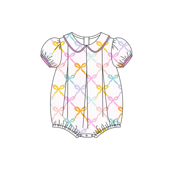 Preorder (moq 5)Baby Girls Short Ruffle Sleeves Colorful Bows Ruffle Rompers 4.26