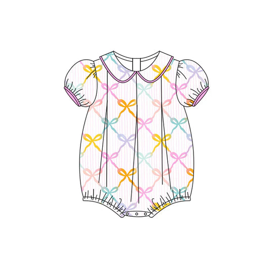 Preorder (moq 5)Baby Girls Short Ruffle Sleeves Colorful Bows Ruffle Rompers 5.14