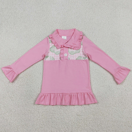 Baby Girls Clothes Pink Checked Golf Flags Button Polo Shirts Top GT1402
