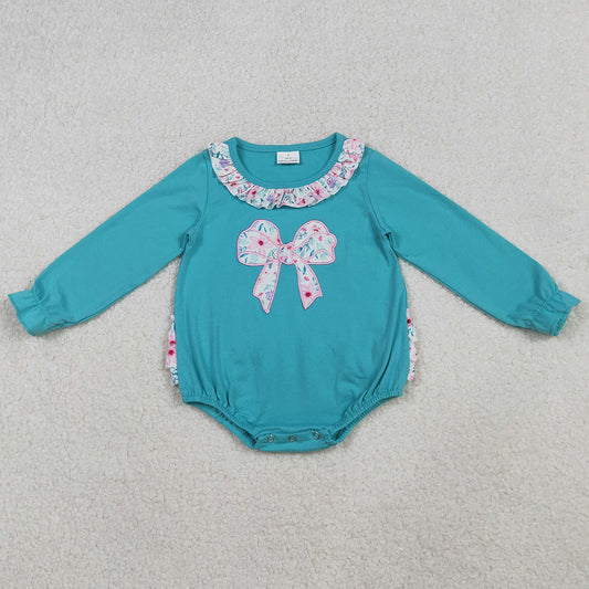 Baby Girls Rompers Embroidery Floral Bows Ruffle Collar Bubble Rompers LR2432 10.20