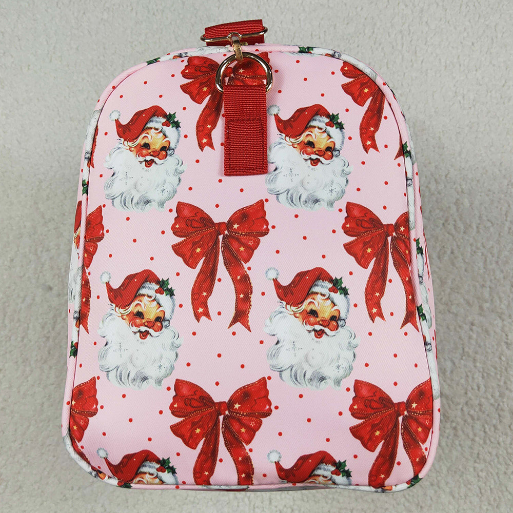 Kids Girls Bags Christmas Red Ruffle Bows Santa Print Zipper Gym Bags BA0306 7.7