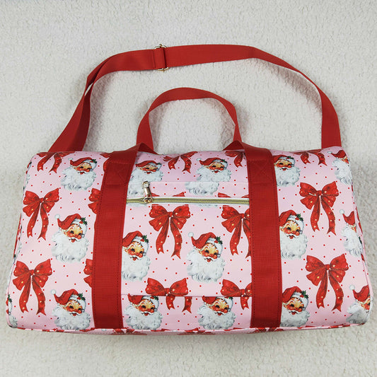 Kids Girls Bags Christmas Red Ruffle Bows Santa Print Zipper Gym Bags BA0306 7.7