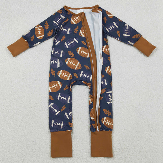 Baby Boys Rompers Leaves Footballs Fall Team Zipper Footie Rompers LR2543 10.20