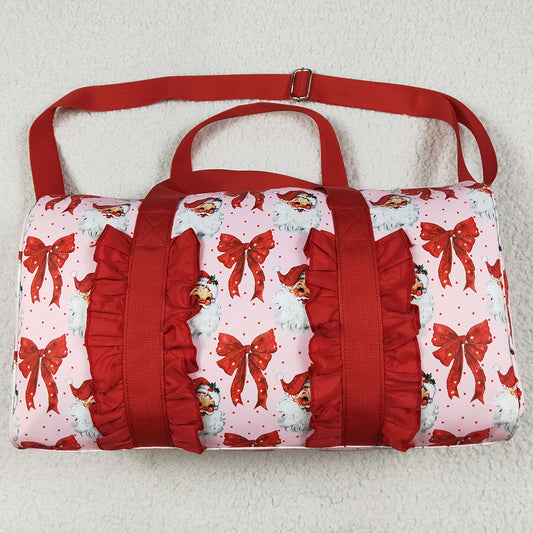 Kids Girls Bags Christmas Red Ruffle Bows Santa Print Zipper Gym Bags BA0306 7.7