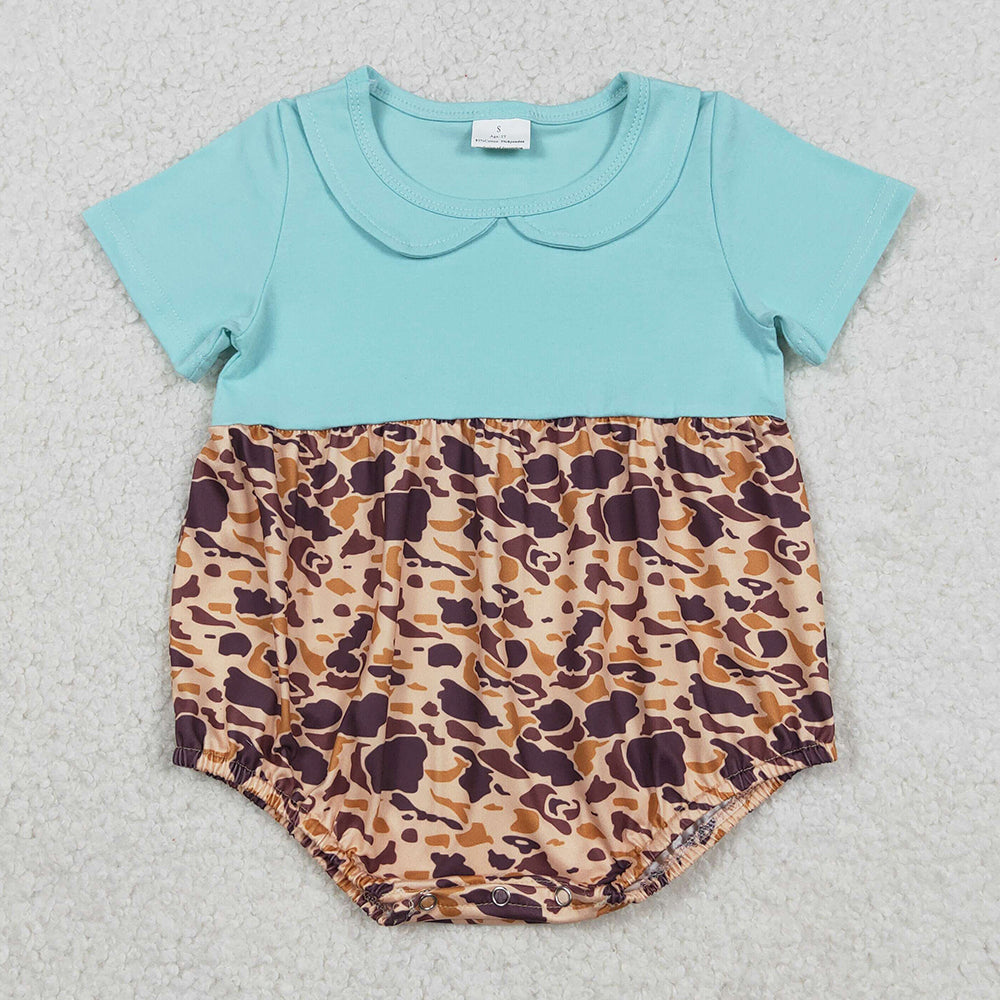 Baby Girls Rompers Short Sleeve Southern Brown Camo Collar Ruffle Rompers SR3277 12.23
