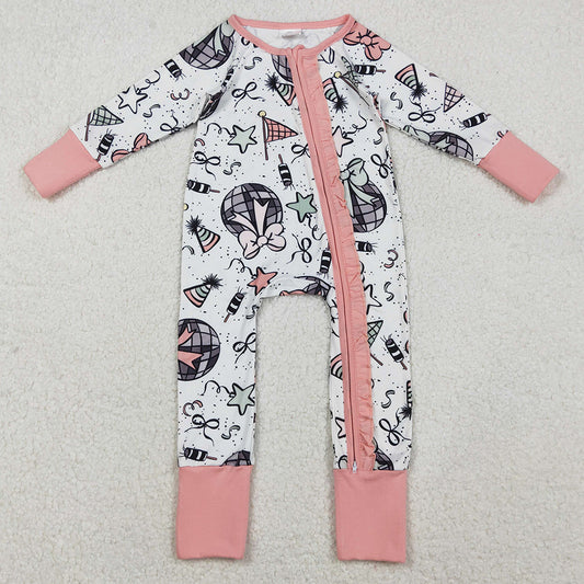 Baby Girls Rompers Happy New Year Ruffle Zipper Footie Rompers LR2571 10.20