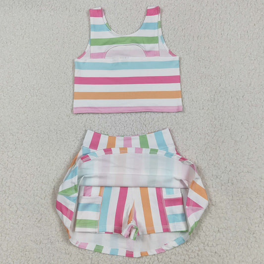 Baby Girls Clothes Sleeveless Colorful Stripes Top Skort Yoga Active Sets GSD2348 5.10