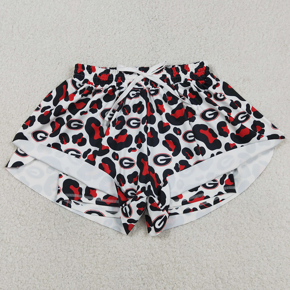 Adult Women Shorts Black Red Leopard G Team Yoga Active Ruffle Shorts Bottoms SS0804
