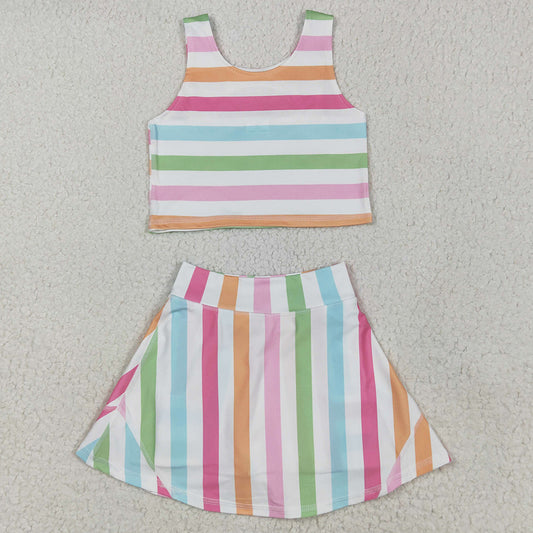 Baby Girls Clothes Sleeveless Colorful Stripes Top Skort Yoga Active Sets GSD2348 5.10