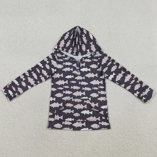 Baby Boys Clothes Fishes Plaid Button Pockets Hunting Hoodies Top BT1545