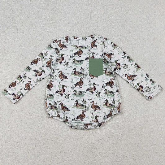 Baby Boys Rompers Long Sleeve Green Ducks Pocket Southern Rompers LR2762 11.3