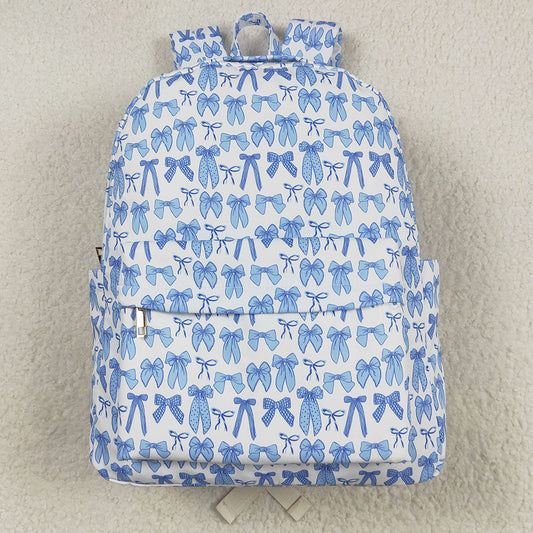Baby Kids Backpacks Sky Blue Bows Plaid Zipper School Back Bags BA0322 7.19