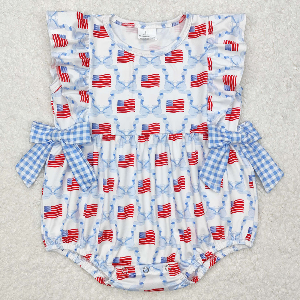 Baby Infant Girls Rompers Blue Bows Flag Bubbles Rompers SR2353
