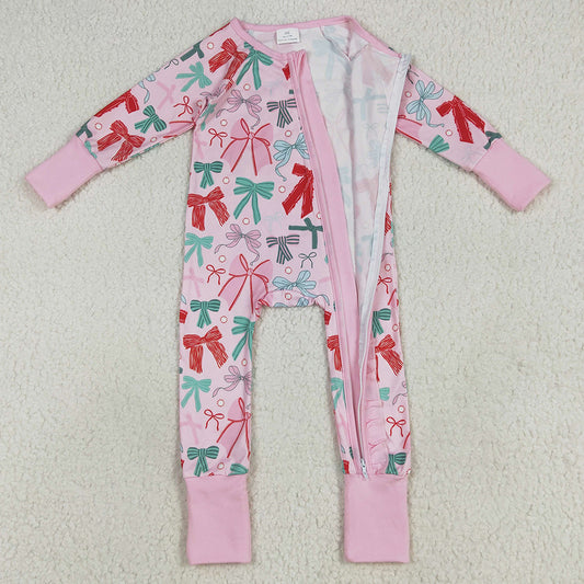 Baby Girls Rompers Pink Long Sleeves Colorful Bows Zipper Rompers LR2266 6.24
