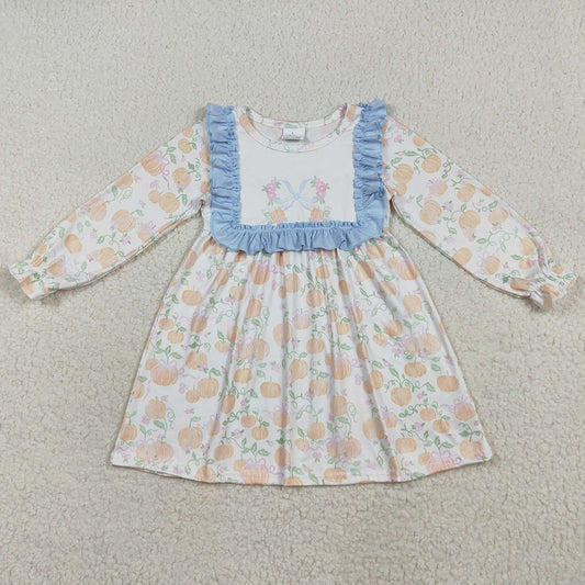 Baby Girls Dress Long Sleeves Blue Pumpkins Knee Length Dresses GLD1084 7.10