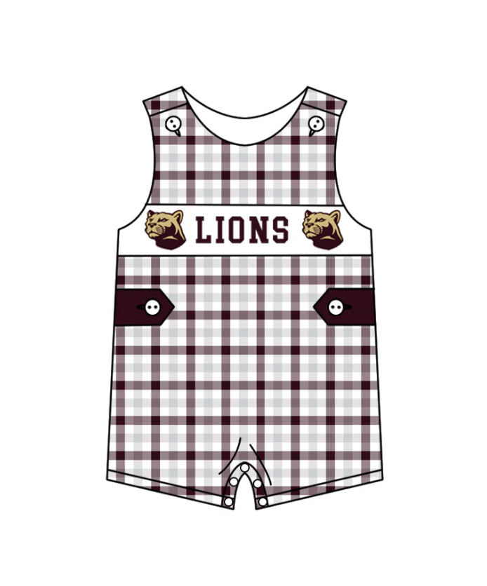 Preorder (moq 5)Baby Boys Lions Brown Checked Team Shorts Rompers 12.5