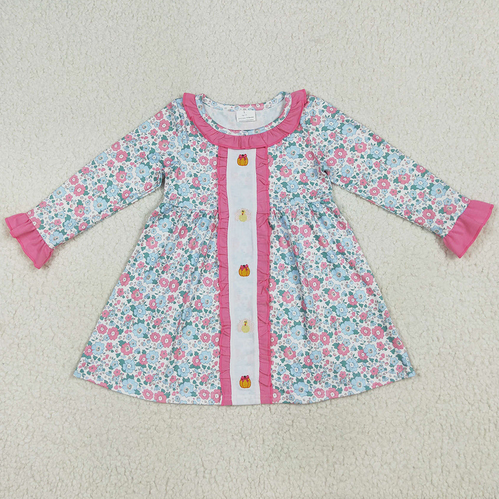 Baby Girls Dress Floral Turkey Pumpkins Embroidery Knee Length Dresses GLD1053 6.19