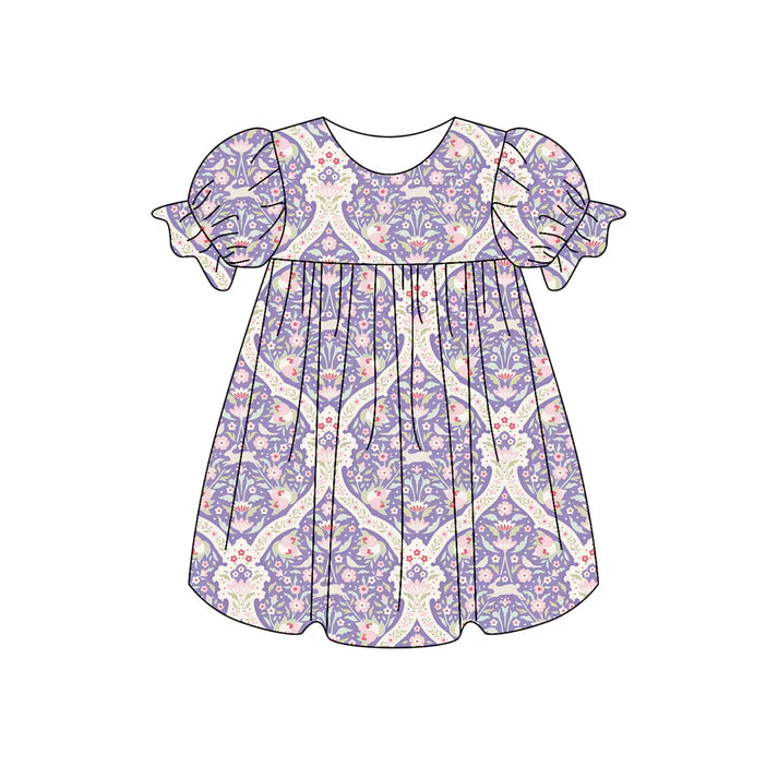 Preorder (moq 5)Baby Girls Flower Checked Knee Length Dresses 12.5