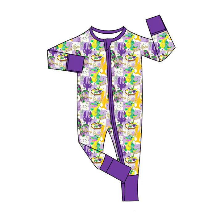 Preorder (moq 5)Baby Boys Anchors Crayfishes Checked Mardigras Two Way Zip Convertible Rompers 11.26