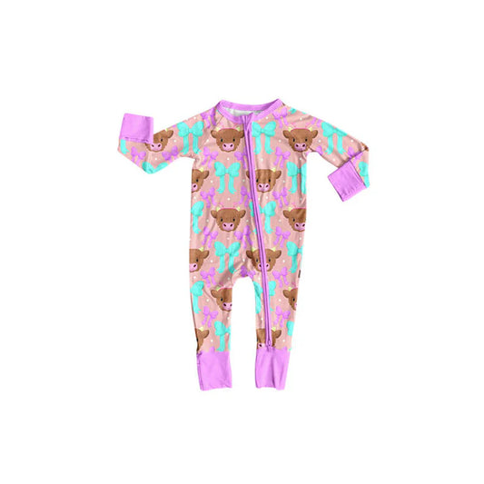 Preorder (moq 5)Baby Girls Bows Cows Western Two Way Zip Convertible Rompers 11.26