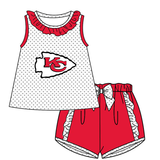 Preorder (moq 5)Baby Girls Polka Dots KC Collar Tunic Ruffle Shorts Team Clothes Sets 12.15