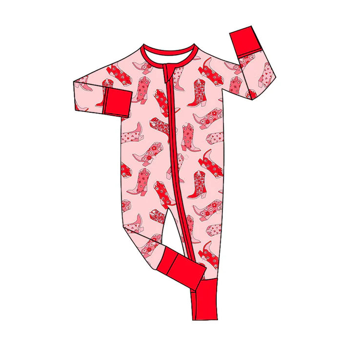 Preorder (moq 5)Baby Girls Flowers Stars Boots Western Two Way Zip Convertible Rompers 11.8