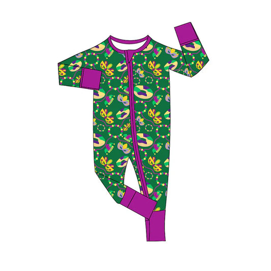 Preorder (moq 5)Baby Girls Mardigras Anchors Donuts Zipper Footie Rompers 10.9