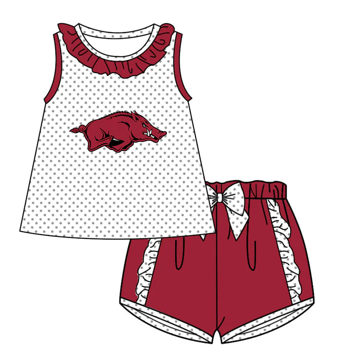Preorder (moq 5)Baby Girls Polka Dots Red Bulls Collar Tunic Ruffle Shorts Team Clothes Sets 12.15
