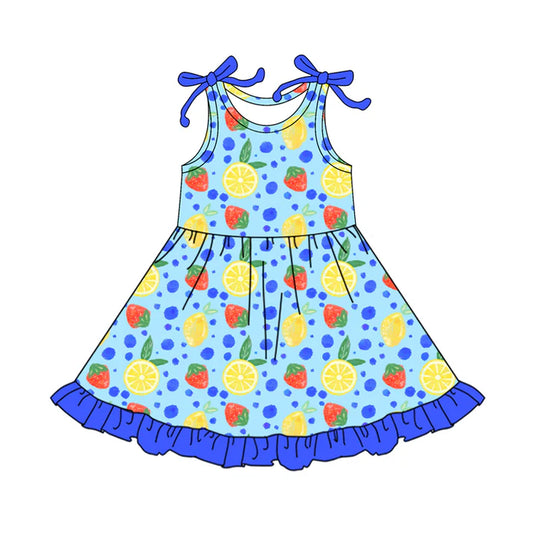 Preorder (moq 5)Baby Girls Bows Sleeveless Lemons Strawberry Ruffle Knee Length Dresses 12.17