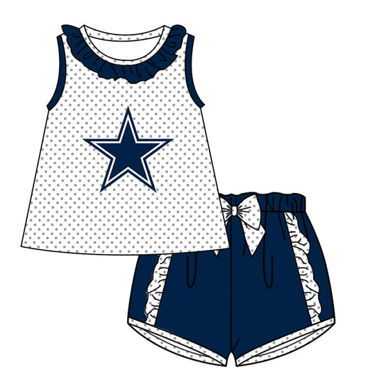 Preorder (moq 5)Baby Girls Polka Dots Stars Collar Tunic Ruffle Shorts Team Clothes Sets 12.15