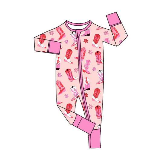 Preorder (moq 5)Baby Girls Flowers Boots Western Two Way Zip Convertible Rompers 11.8