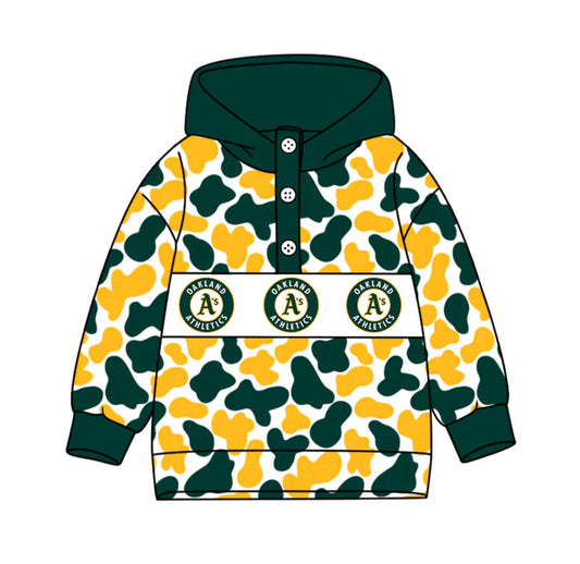 Preorder(moq 5)Baby Boys Green Yellow Camo Oakland Team Button Hoodies Top 10.13
