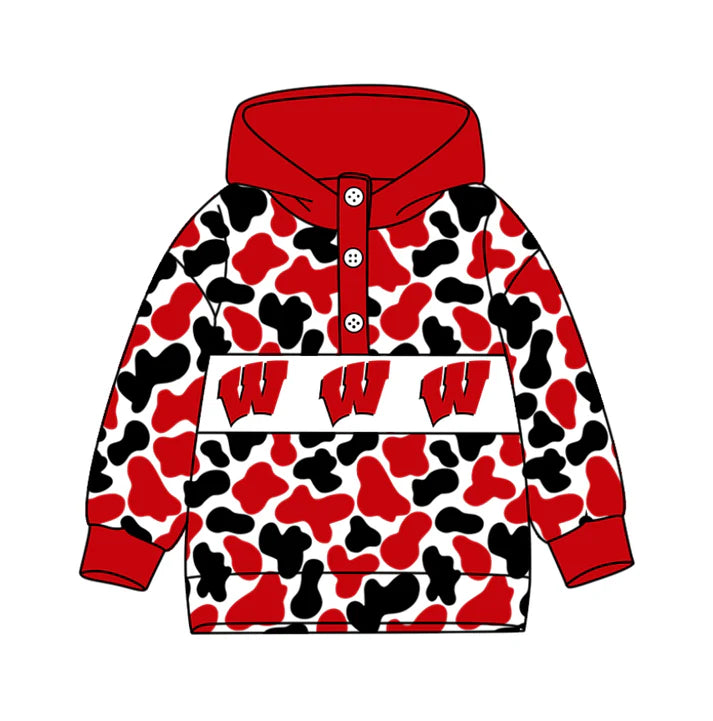 Preorder(moq 5)Baby Boys Red Black Camo W Team Button Hoodies Top 10.13