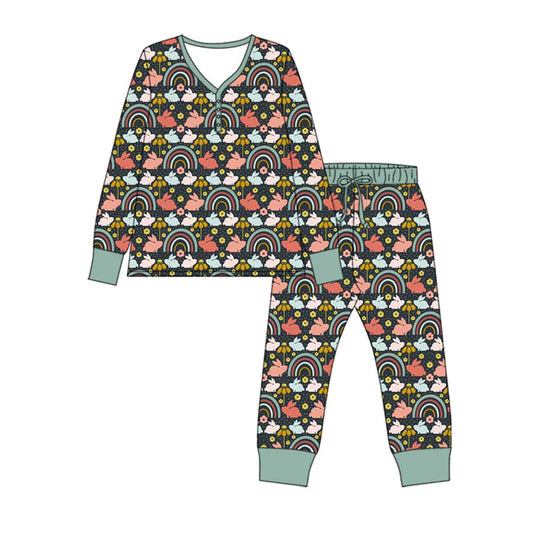 Preorder(moq 5) Adult Women Rabbits Flowers Top Pants Easter Pajamas Sets 10.9