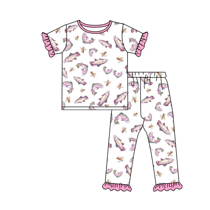 Preorder (moq 5)Baby Girls Fishing Top Ruffle Pants Hunting Pajamas Sets 11.26
