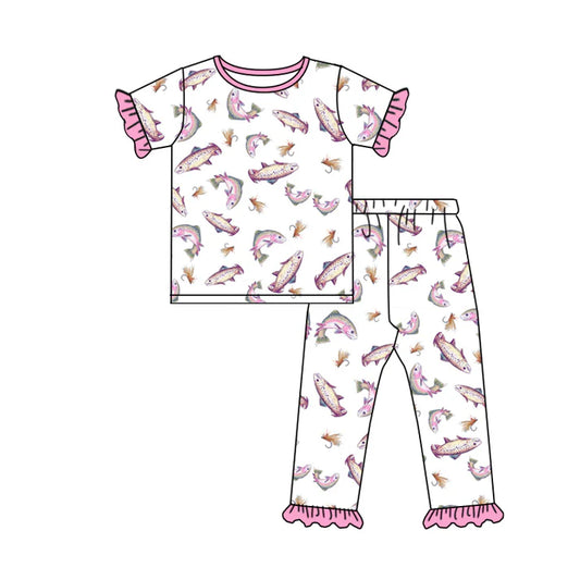 Preorder (moq 5)Baby Girls Fishing Top Ruffle Pants Hunting Pajamas Sets 11.26