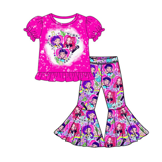 Preorder(moq 5) Baby Girls Cartoon Girls Flowers Ruffle Top Bell Bottom Pants Clothes Sets 10.11