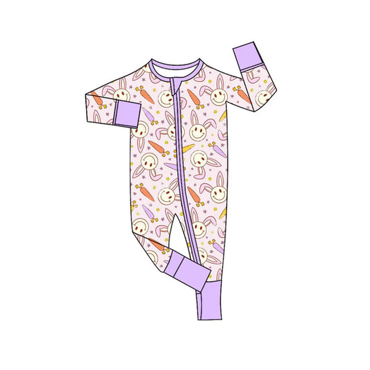 Preorder (moq 5)Baby Girls Carrots Rabbits Easter Two Way Zip Convertible Rompers 11.10