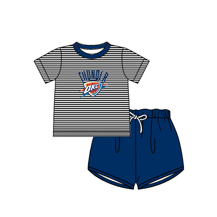 Preorder (moq 5)Baby Boys Blue Stripe OKC Top Shorts Team Clothes Sets 12.15