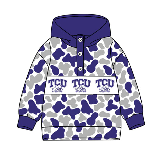 Preorder(moq 5)Baby Boys Purple Grey Camo TCU Team Button Hoodies Top 10.13