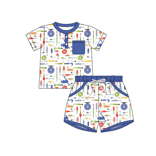 Preorder(moq 5) Baby Boys Fishing Button Top Pocket Shorts Clothes Sets 10.22
