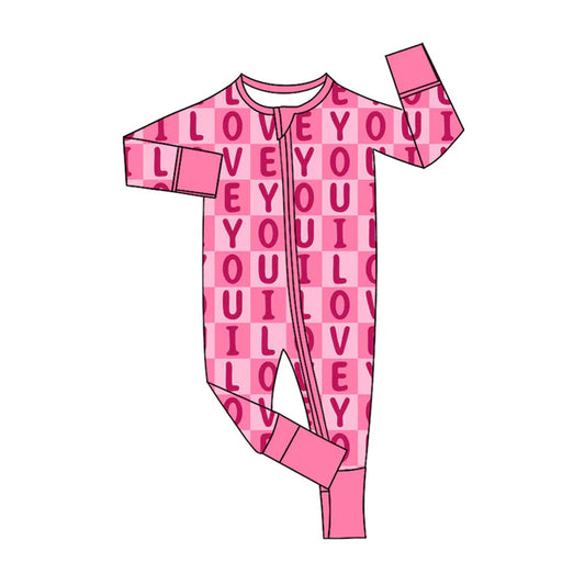 Preorder (moq 5)Baby Girls Pink I Love You Valentines Two Way Zip Convertible Rompers 11.8